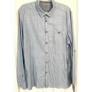 Ted Baker London Notip Button Up Linen Blend Shirt Blue Men's Sz 6 Contrast Cuff